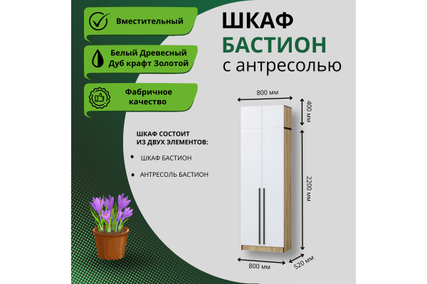 Шкаф "Бастион" 0,8 м с антресолью