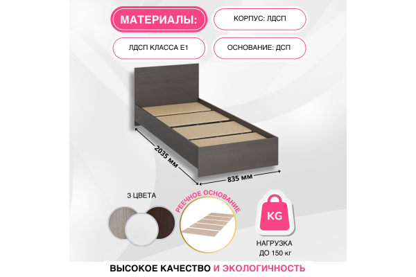 Кровать "РОНДА" 0,8*2,0 м (КР-080) + Матрас Эргоформ (ППУ) h14 см